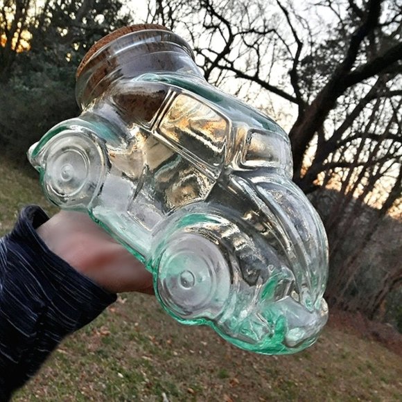 Vintage Glass Jar with Cork Lid CAR Large Green